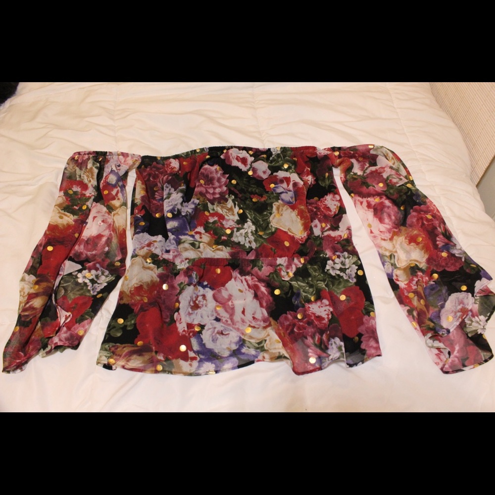 Floral off the shoulder volume sleeve